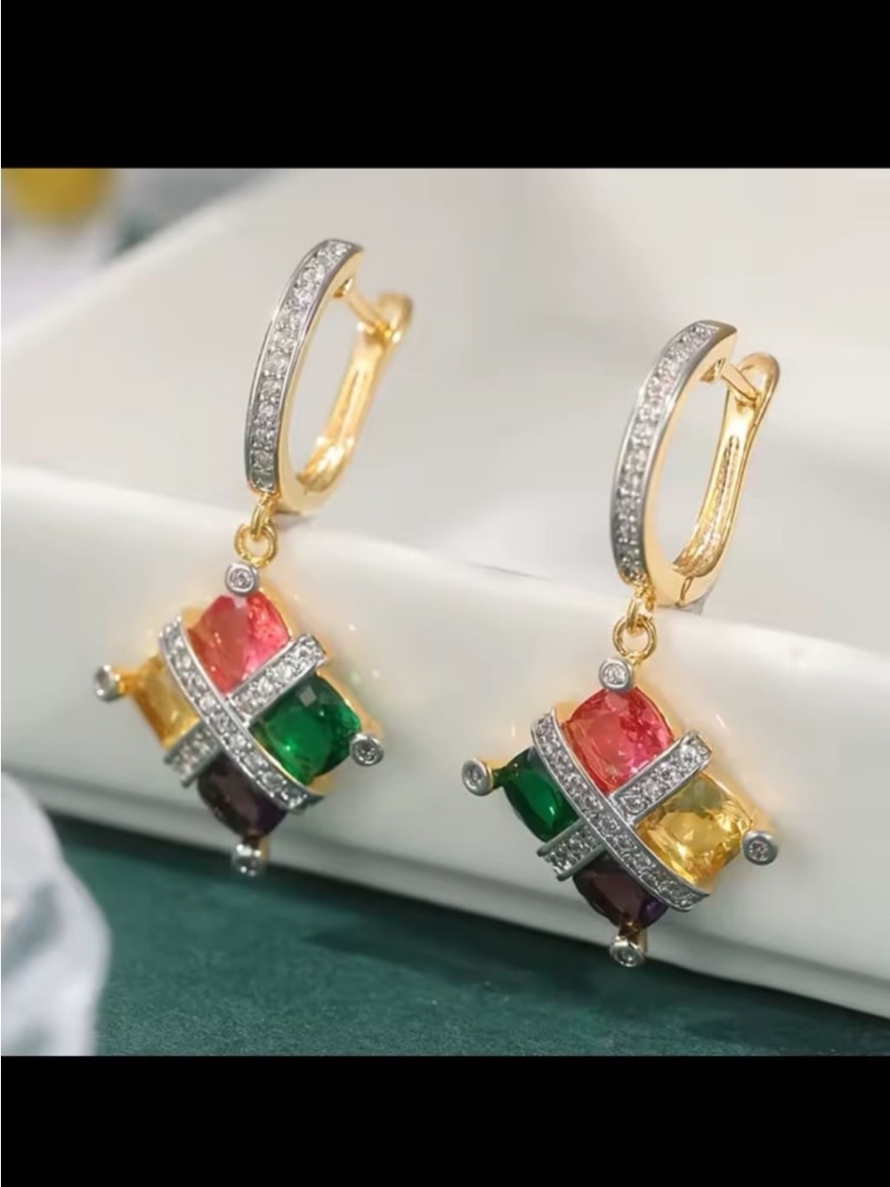Multicolor Swarovski elements gold plated dangle drop earrings #490